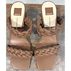 Dolce Vita Braided Block Heel Sandals Brown Size 10 NWOT Square Toe Chic